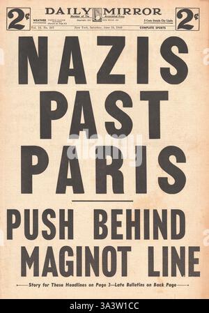 1940 front page Daily Mirror (New York) à l'avance de l'armée allemande au-delà de Paris Banque D'Images