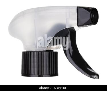 Vue latérale de la buse de pulvérisation transparente et noire Banque D'Images