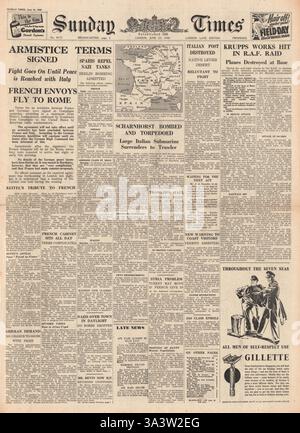 1940 front page Sunday Times Armistice signe Français Banque D'Images
