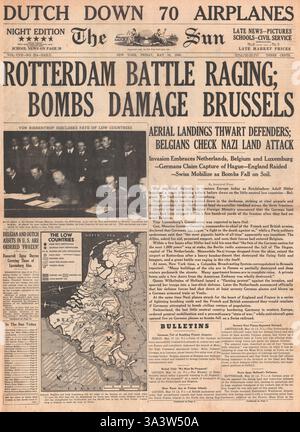 1940 front page Le Soleil (New York), l'Allemagne envahit la Hollande Banque D'Images
