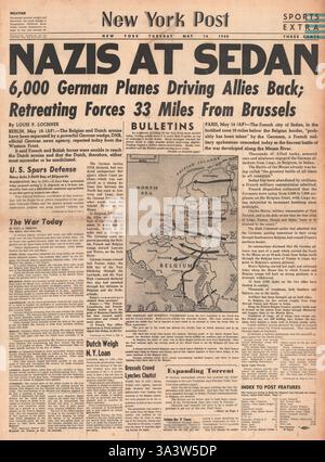 1940 front page New York Post Armée allemande à Sedan Banque D'Images