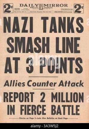 1940 front page Daily Mirror (New York) Armée allemande pierce Lignes françaises Banque D'Images