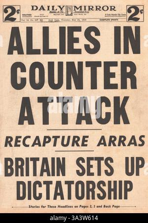 1940 front page Daily Mirror (New York) les troupes françaises recapture Arras Banque D'Images