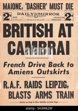 1940 front page Daily Mirror (New York) les troupes britanniques à Cambrai Banque D'Images