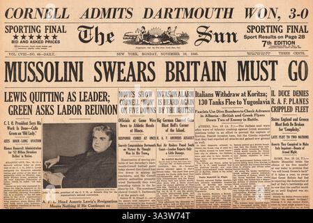 1940 front page Le Soleil (New York) Mussolini déclare la Grande-Bretagne doit aller Banque D'Images
