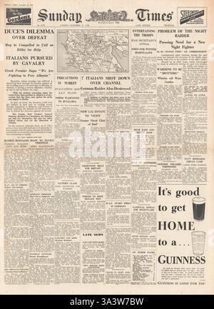 1940 front page Sunday Times acheminés vers l'armée italienne en Albanie Banque D'Images