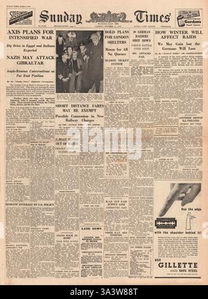 1940 front page Sunday Times menace d'intensifier les bombardements aériens de l'axe Banque D'Images