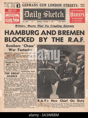 1940 première page Daily Sketch RAF Bomb Hambourg et Brême Banque D'Images
