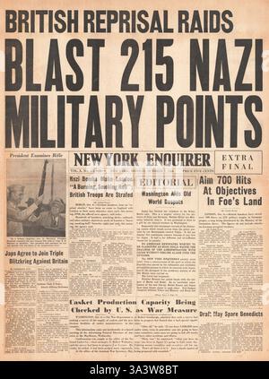 1940 front page New York Enquirer raids de la RAF en Allemagne Banque D'Images