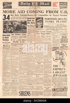 1940 front page Daily Mail Plus d'aide venant de l'U.S. Banque D'Images