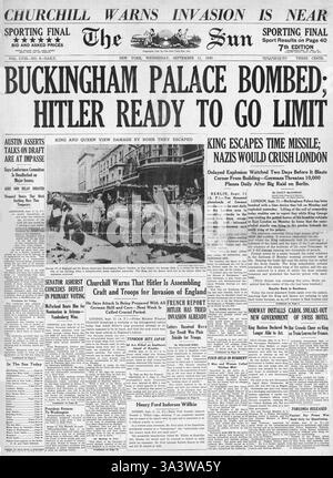 1940 front page Le Soleil (New York) Buckingham Palace bombardé Banque D'Images