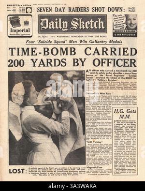 1940 front page Sketch quotidien des agents de neutralisation des bombes décerné des médailles Galantry Banque D'Images