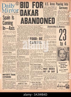 1940 front page Daily Mirror de l'expédition de Dakar a annulé Banque D'Images