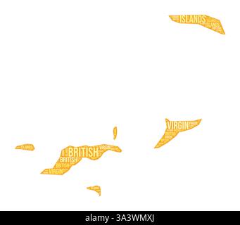 Forme des îles Vierges britanniques. Nuage de mots de pays avec division de région. Iles Vierges britanniques illustration colorée. Nuage de noms de région. Illustration de Vecteur