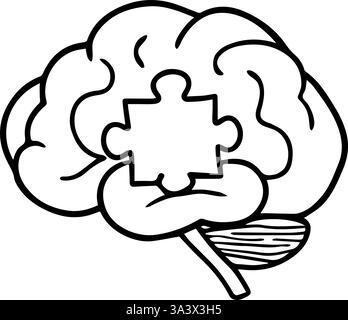 Puzzle avec icône de logo de symbole de signe de cerveau avec couleur noire isolé sur fond blanc transparent Illustration de Vecteur