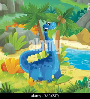 scène de terre de dinosaure de dessin animé avec dinosaure animal dans l'illustration de la jungle pour les enfants Banque D'Images