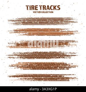 Grunger les traces de pneu avec des éclaboussures de boue et des marques de freinage de roue sales. Silhouettes de sculpture de camion, de voiture ou de moto. Parfait pour le tout-terrain Illustration de Vecteur