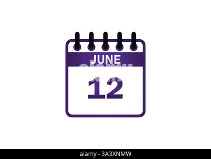 Icône calendrier du 12 juin – illustration de date violette Illustration de Vecteur