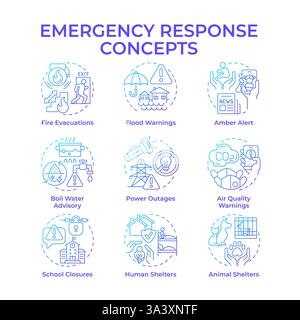 Icônes du concept de gradient bleu des réponses d'urgence Illustration de Vecteur