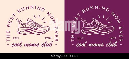 Fête des mères sports running fit maman cool mamans club drôle cite le meilleur coureur jamais thème marathoner rétro violet design de chemise de carte esthétique. Illustration de Vecteur