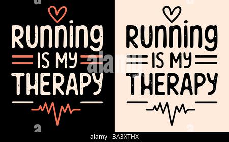Courir est ma thérapie drôle coureur courir marathoner citations pour femmes design de chemise rétro vintage esthétique mignon lettrage marathon signes d'affiche imprimé. Illustration de Vecteur