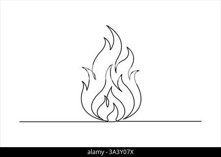 Dessin d'art continu d'une ligne de forme de flamme de feu, illustration vectorielle de contour de feu de joie Illustration de Vecteur