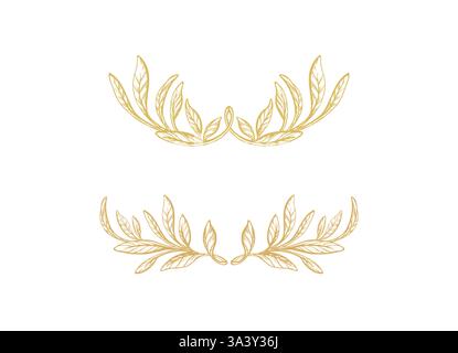 Ensemble de couronne dorée vintage. Bordure dessinée à la main, feuillage olive texture. Vecteur diverses couronnes isolées sur fond blanc. Symbole de la nature Illustration de Vecteur