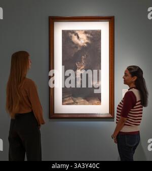 (Réservé à la presse éditoriale - pas de livres) The Royal Academy, Londres, Royaume-Uni. 18 mars 2025. Choses étonnantes : les dessins de Victor Hugo (21 mars-29 juin). Une exposition de quelques-uns des plus beaux dessins de Victor Hugo, l'un des écrivains les plus célèbres de France, présentait rarement les dessins de Hugo, qui ont été exposés pour la dernière fois au Royaume-Uni il y a plus de 50 ans. L'exposition retrace la préoccupation de Hugo pour le dessin, de ses premières caricatures et dessins de voyage aux paysages dramatiques et expérimentations avec l'abstraction et des sujets tels que châteaux imaginaires, monstres et paysages marins. Image : le phare de Casqu Banque D'Images