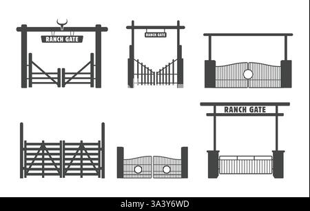Silhouette de porte de ranch, vecteur de clôture de Ranch, silhouette de clôture de ferme, vecteur de clôture de ferme, vecteur de porte de ranch, clipart de porte de ranch. Illustration de Vecteur