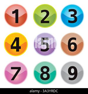 Ensemble d'icônes et d'éléments de logo numéros chiffres 1 à 9, multicolore Illustration de Vecteur