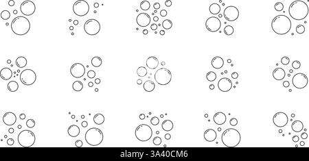 Icône de bulle et de ligne d'oxygène définie. Collection de symboles de contour d'air et d'eau. Contour modifiable. Illustration vectorielle isolée Illustration de Vecteur