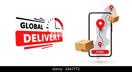 Livraison en ligne logistique mondiale sur mobile, livraison en Suède. Vecteur Illustration de Vecteur