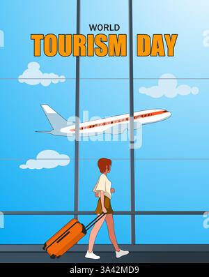 Journée mondiale du tourisme, septembre 27. Illustration vectorielle. Convient pour affiche, bannière, arrière-plan et carte de voeux. Illustration de Vecteur