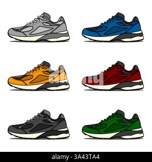 Sneakers set illustration vectorielle avec différentes couleurs Illustration de Vecteur