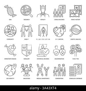 Jeu d'icônes de généalogie et d'ascendance. Illustration vectorielle Illustration de Vecteur
