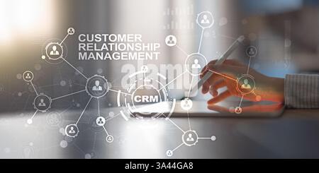 Visualisation du système de gestion de la relation client avec connexions réseau et analyse des données. Banque D'Images
