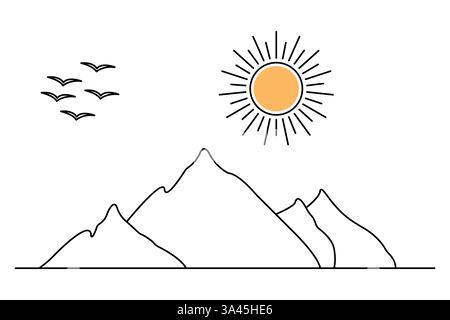Dessin d'art continu d'une ligne de montagne avec illustration vectorielle de contour Illustration de Vecteur
