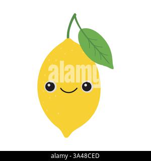 Citron jaune mignon avec des yeux. Illustration vectorielle plate Illustration de Vecteur