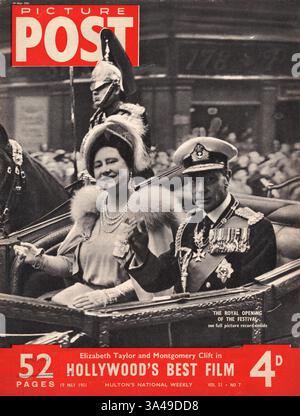 1951 Picture Post le roi George VI et la reine Elizabeth à l'ouverture du Festival of Britain Banque D'Images