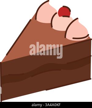 Tranche de gâteau au chocolat avec crème et cerise. Vecteur Illustration de Vecteur