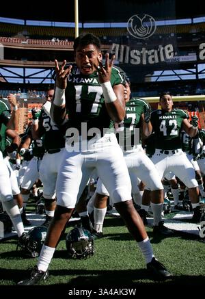 30 août 2014 - Honolulu, HI, États-Unis - 30 août 2014 - lors d'une action entre les Rainbow Warriors d'Hawaï et les Huskies de Washington sur le terrain d'Hawaiian Airlines au stade Aloha d'Honolulu, Hawaï. (Crédit image : © Michael Sullivan/Cal Sport Media/ZUMAPRESS.com) Banque D'Images