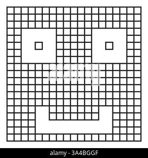 Icône de visage en pixels. Caractère basé sur une grille. Tête numérique simple. Illustration vectorielle. Illustration de Vecteur