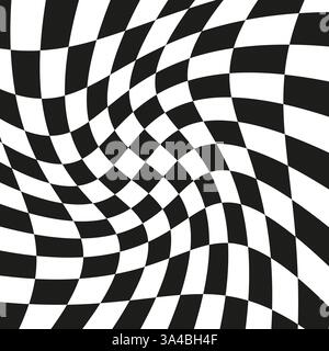 Motif à carreaux. Ondulé noir blanc. Texture abstraite optique. Forme d'échiquier déformée. Illustration de Vecteur