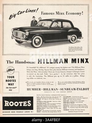 1953 UK Magazine Hillman Minx annonce de voiture Banque D'Images