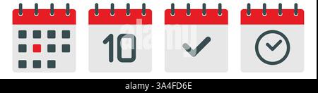 Jeu d'icônes de page de calendrier carré. Pictogrammes de rappel, d'horaire, d'heure et de date. Illustration vectorielle plate isolée sur fond blanc. Illustration de Vecteur