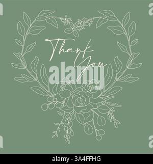 Carte de remerciement carrée avec couronne fleurie à motif dessin au trait Illustration de Vecteur