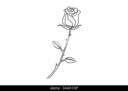 Rose concept de dessin d'une ligne de belle fleur pour saluer l'amour Illustration de Vecteur