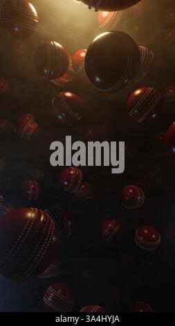 Boule de cricket tombante dans l'air, fond d'illustration 3D pour la publicité et le papier peint dans les sports et la scène de cricket. Rendu 3D en conc. Décoratif Banque D'Images