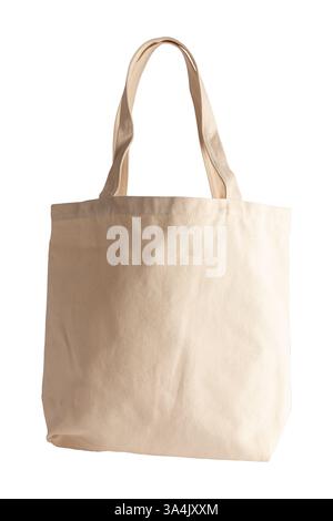 maquette de sac fourre-tout beige isolé sur fond blanc Banque D'Images