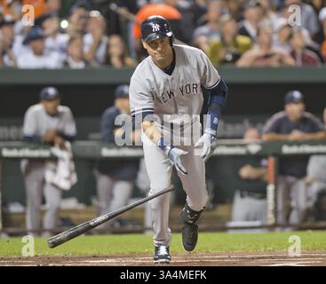 14 septembre 2014 - Baltimore, Maryland, États-Unis d'Amérique - L'arrêt court des Yankees de New York Derek jeter (2) s'envole en première manche contre les Orioles de Baltimore à Oriole Park à Camden Yards à Baltimore, MD le dimanche 14 septembre 2014. . Crédit : Ron Sachs / CNP. (Crédit image : © Ron Sachs/CNP/ZUMAPRESS.com) Banque D'Images